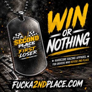 Hardcore racing apparel dog tag necklace with aggressive motorsports winner mentality design for drivers and competitors